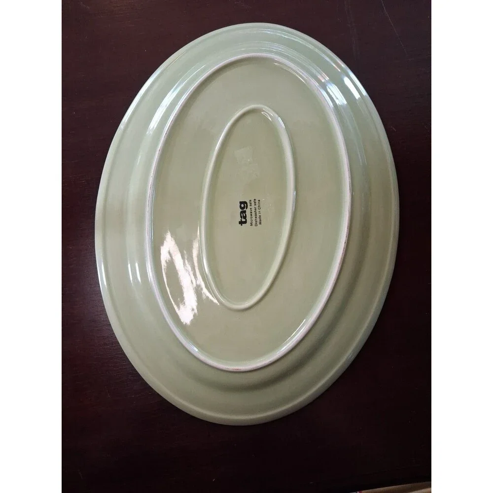 TAG Large Green Ceramic OVAL Serving Tray Platter 19 